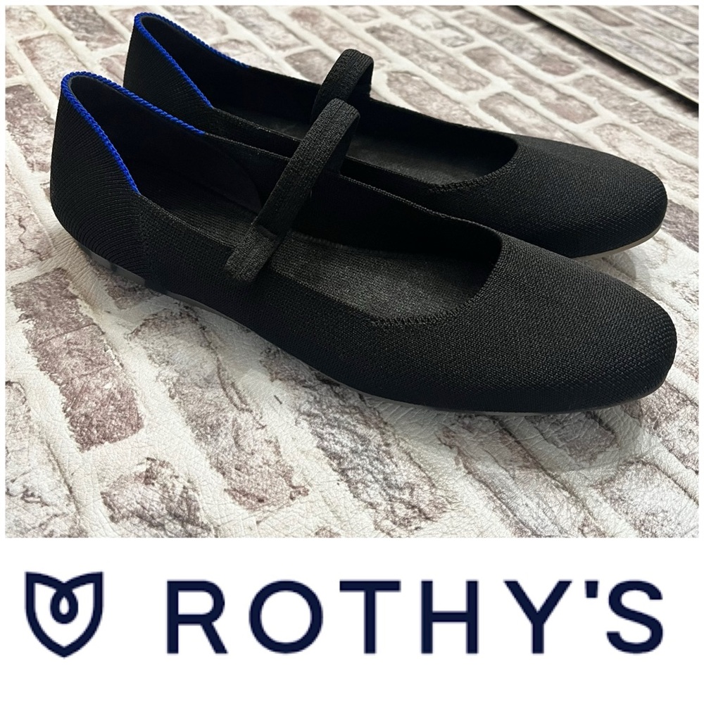 Rothy's Elegant Black Flats with Vibrant Blue Trim